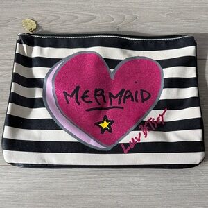 Betsey Johnson Striped Cosmetic Bag with Pink Heart